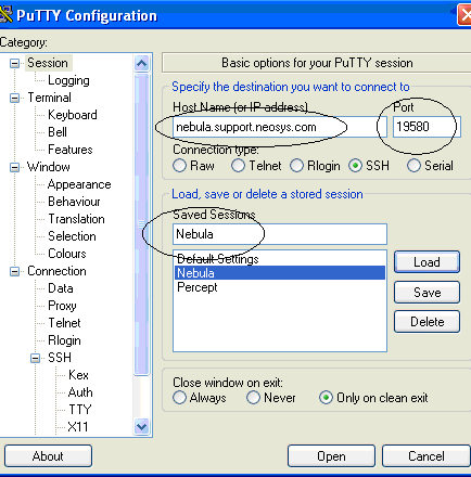 Fill in the host name of the server computer and the port number.